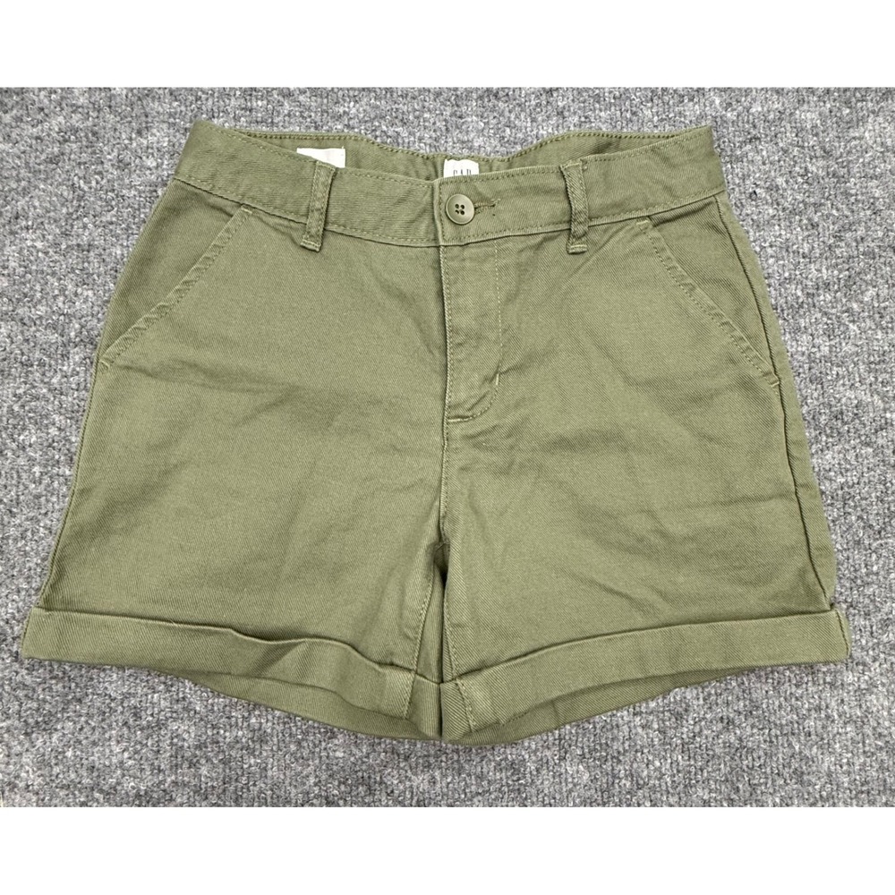 Gap Kids Girls Olive Green Cuffed Chino Shorts Size 12 Twill Utility Summer